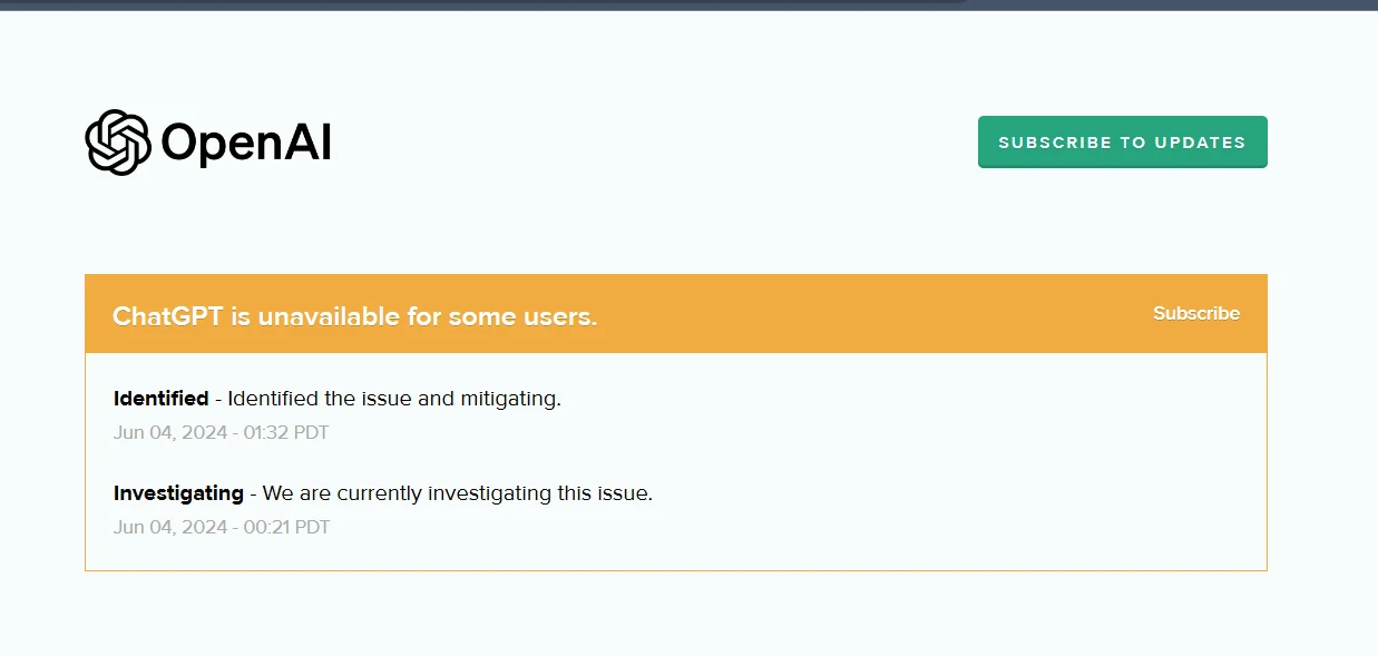 Chatgpt is Down OpenAI response status page