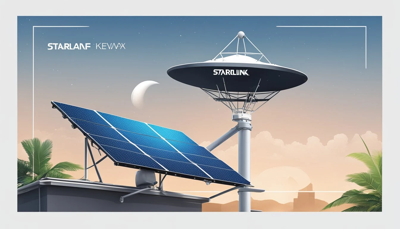 A satellite dish on a rooftop in Kenya, with the Starlink logo visible and a clear view of the sky